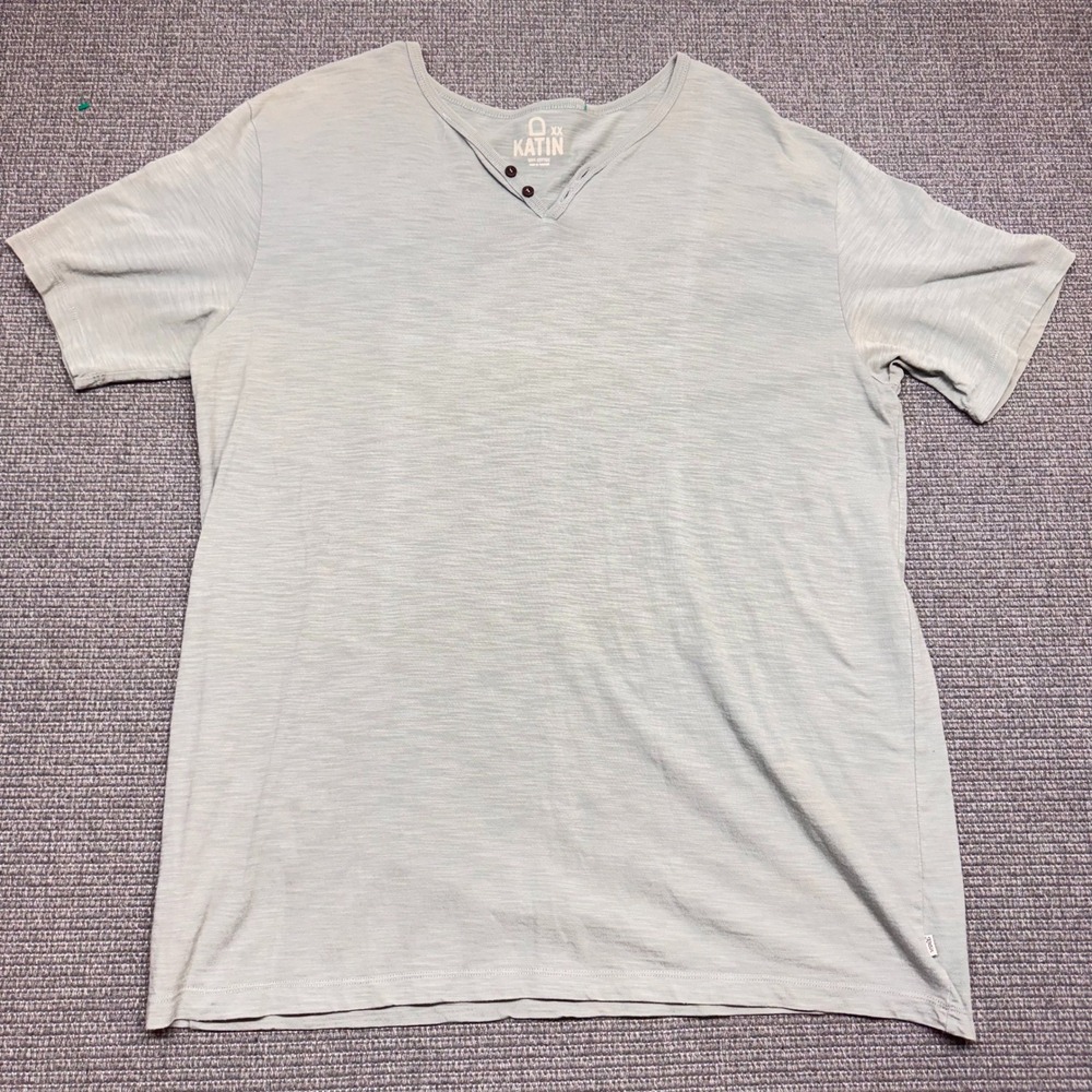 Katin Mens Henley Short Sleeve T-Shirt 100% Cotton Slub Green Size XXL 9477